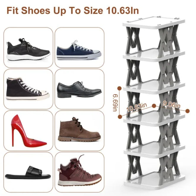 6 Tier Foldable Shoe Rack Vertical Shoe Organizer Narrow Shoe Rack