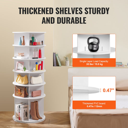 6 Tiers Rotating Shoe Rack Tower, 360°Spinning Shoe Display, Revolving Shoe Rack Storage Round Carousel, Lazy Susan Shoe Rack Organizer, Ideal For Bedroom, Living Room, Entryway, White