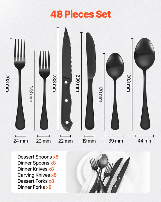 48-Piece Silverware Set Stainless Steel Cutlery Flatware Utensil Kitchen For 8