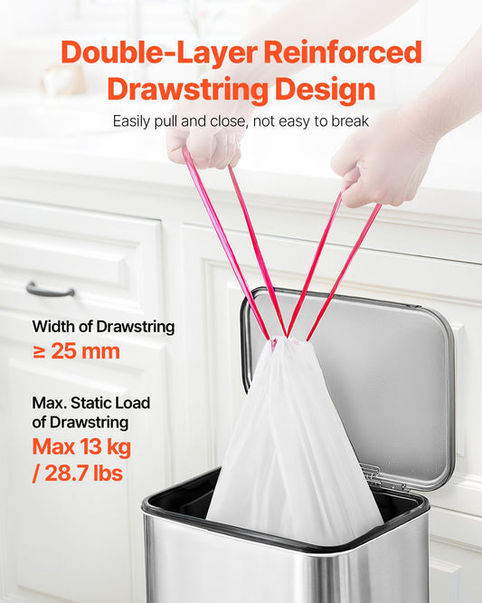 Drawstring Trash Bags, 13 Gallon 110 Count Tall Kitchen Trash Bags, Extra Thick Fresh Scent Garbage Bag, Recyclable Bin Bag With Drawstrings, For Home Kitchen, Office, RV And Camping (White)