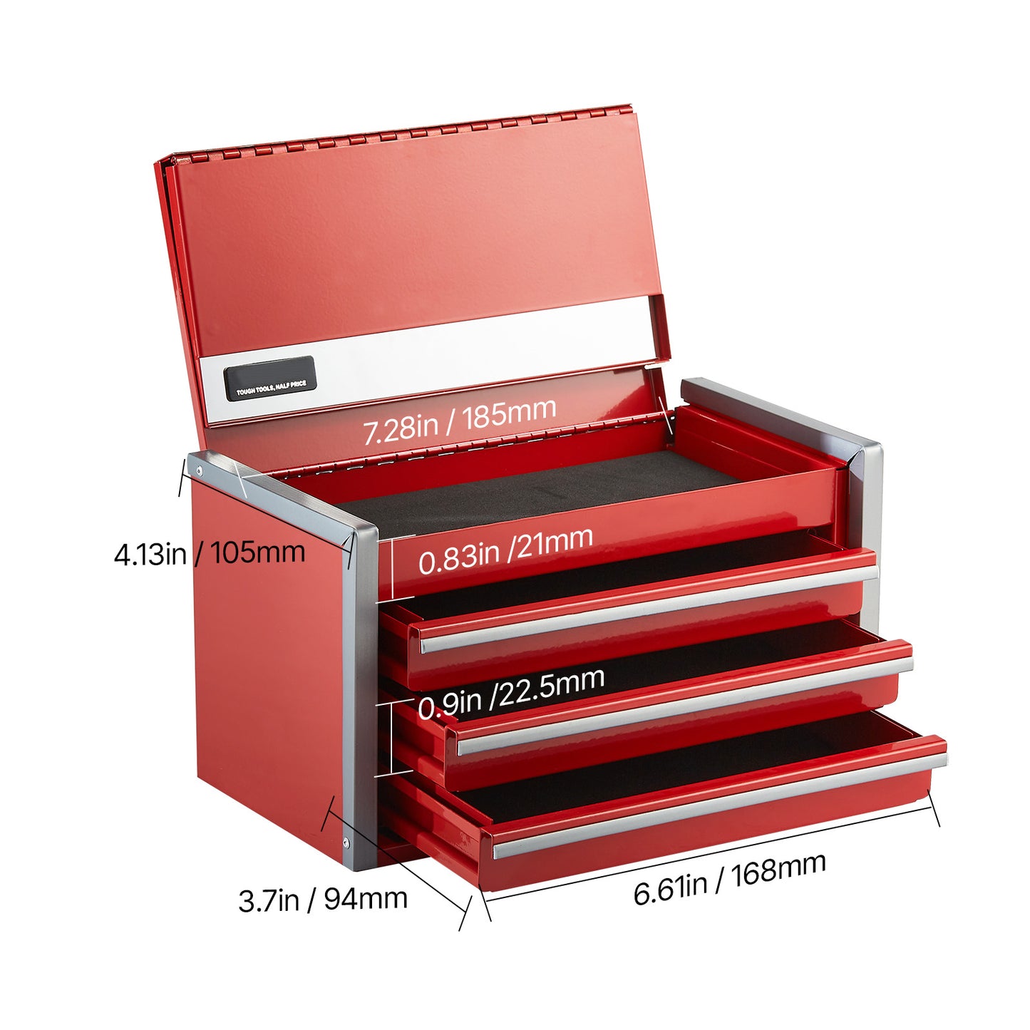 Tool Box 8.6-inch Portable Metal Tool Box 3 Drawers Tool Organizer Red