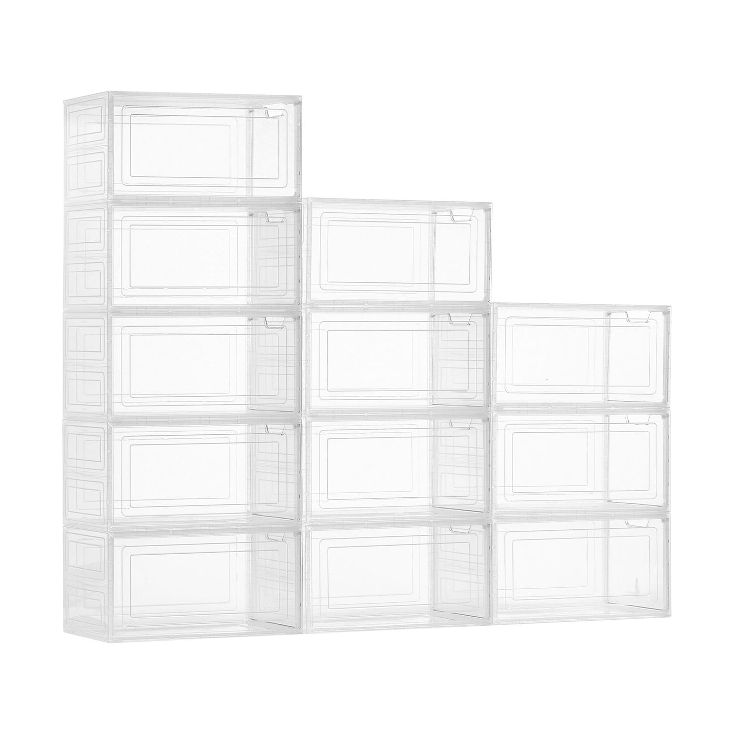 Shoe Storage Boxes, 12 Pack Clear Stackable Shoe Boxes Storage Organizers With Magnetic Door, Fit Up To US Size 13, Plastic Sneaker Containers For High Heels, Boots, And Hats, Transparent White