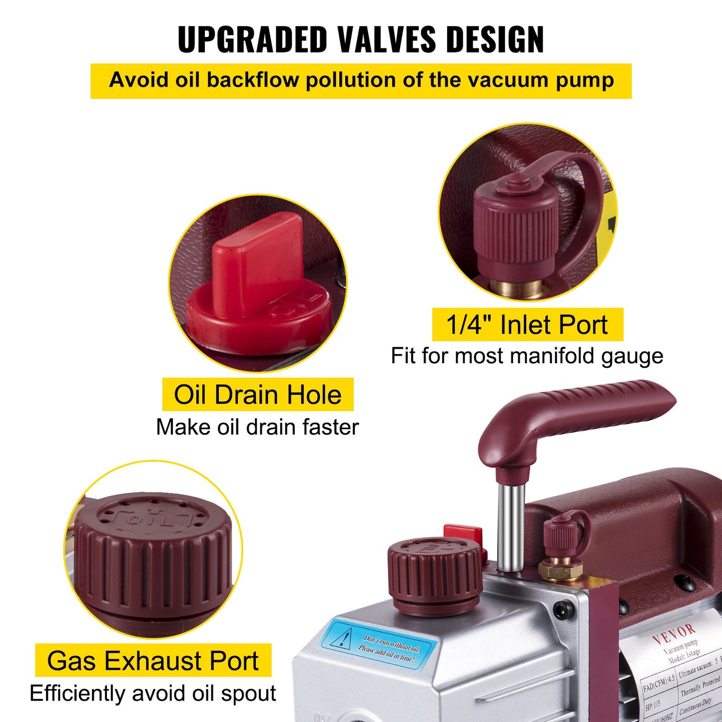 Vacuum Pump 4.5CFM Vacuum Pump HVAC Single-Stage Rotary Vane Vacuum Pump 1/3HP 5PA Ultimate Air Conditioning Refrigerant Vacuum Pump