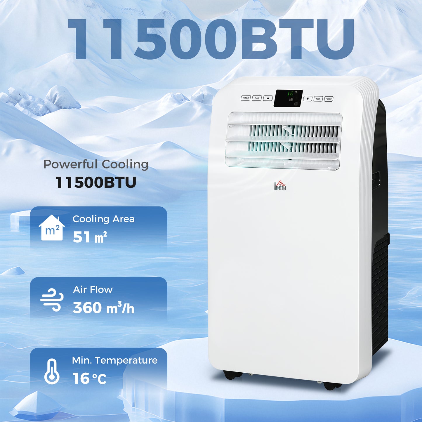 11500 BTU Mobile Air Conditioner, 550 Sq. Ft., AC Unit with Dehumidifier, 24H Timer On/Off, Window Kit