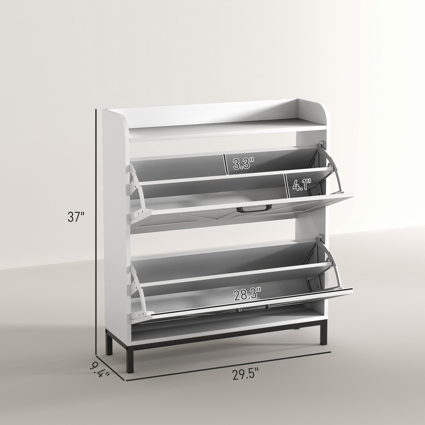 Shoe Cabinet Organizer with 2 Flip Drawers, Legs, Narrow Shoe Storage Cabinet for Entryway, Hallway, White