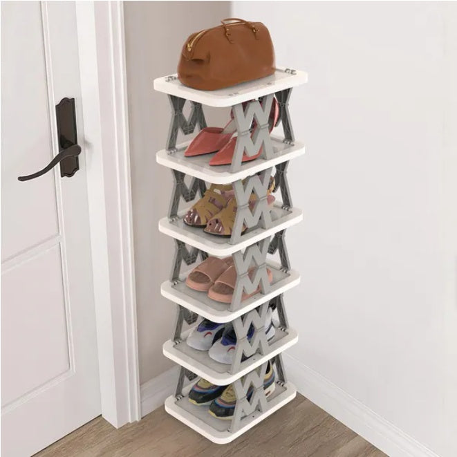 6 Tier Foldable Shoe Rack Vertical Shoe Organizer Narrow Shoe Rack