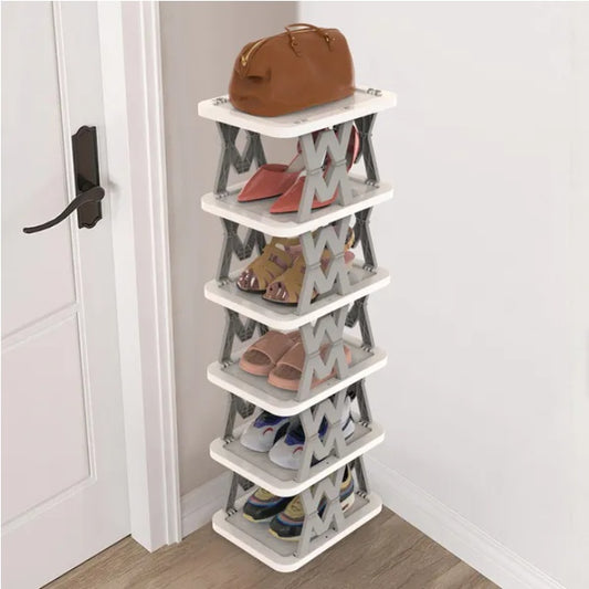 6 Tier Foldable Shoe Rack Vertical Shoe Organizer Narrow Shoe Rack