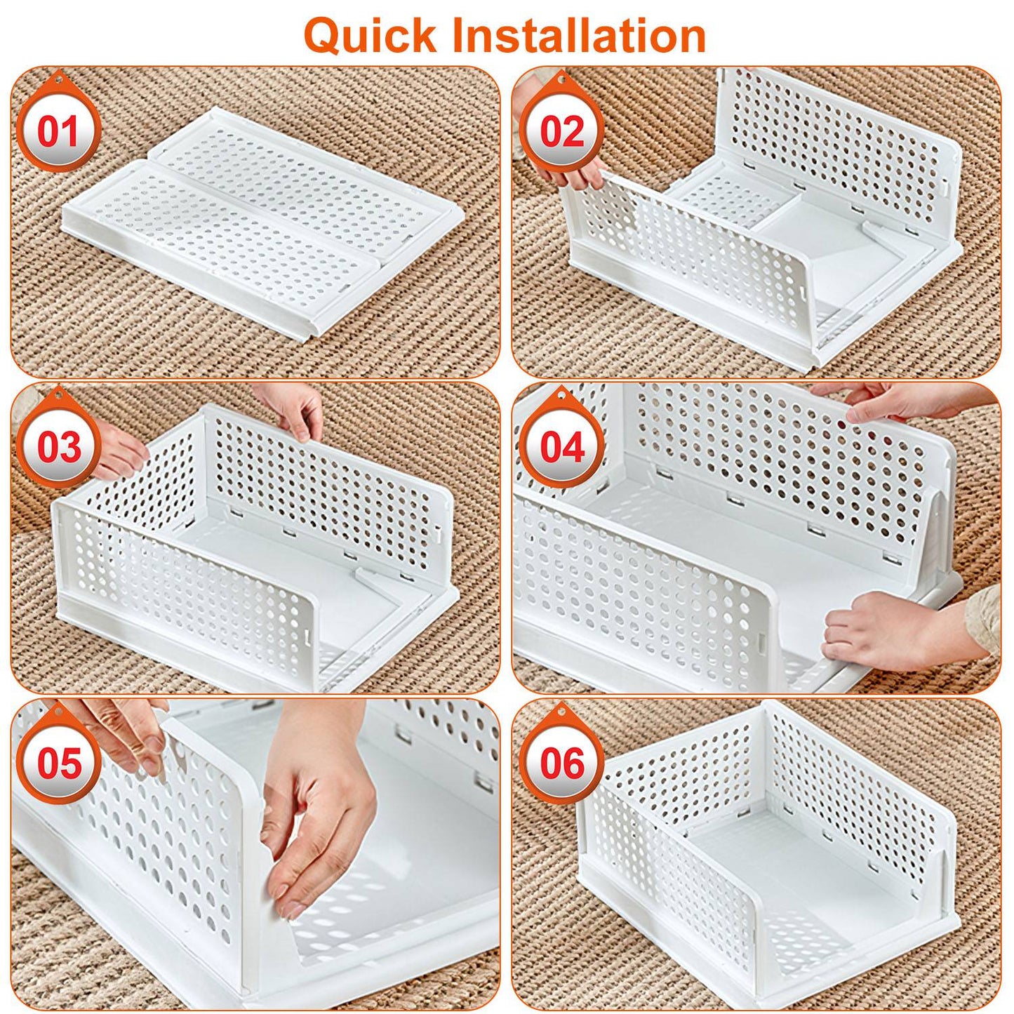 4 Packs Plastic Storage Box With Slide Rail Stackable  For Living Room Bedroom Wardrobe Fedex Shipping