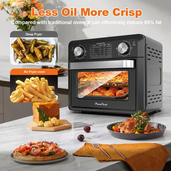 11QT Compact Air Fryer Toaster Oven, 1000W Convection Countertop Oven With Reference Menus, 2-Slice Toaster, Adjustable Time & Temperature, Ideal For Singles & Couples, Black