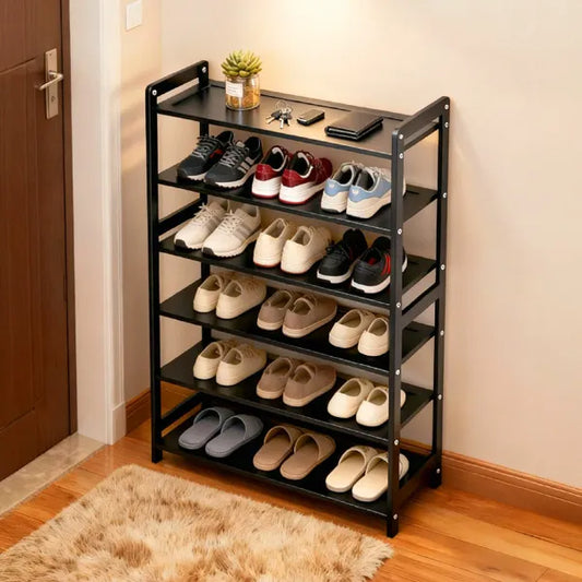 6-layer Flat Bamboo Shoe Rack, 68*25*89cm, Black