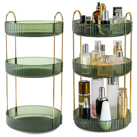 3 Tier Rotating Makeup Organizer 360° Spinning Perfume Cosmetic Storage Tray 55LBS Load Countertop Shelves For Lotion Lipstick