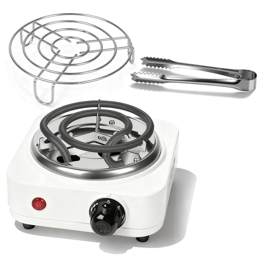 1Pc Electric Charcoal Burner 500W Hookah Charcoal Burner Compact Coal Burner For Hooka Cubes Shisha With Grill And Tongs 5 Temperature Gears Thermostat Control