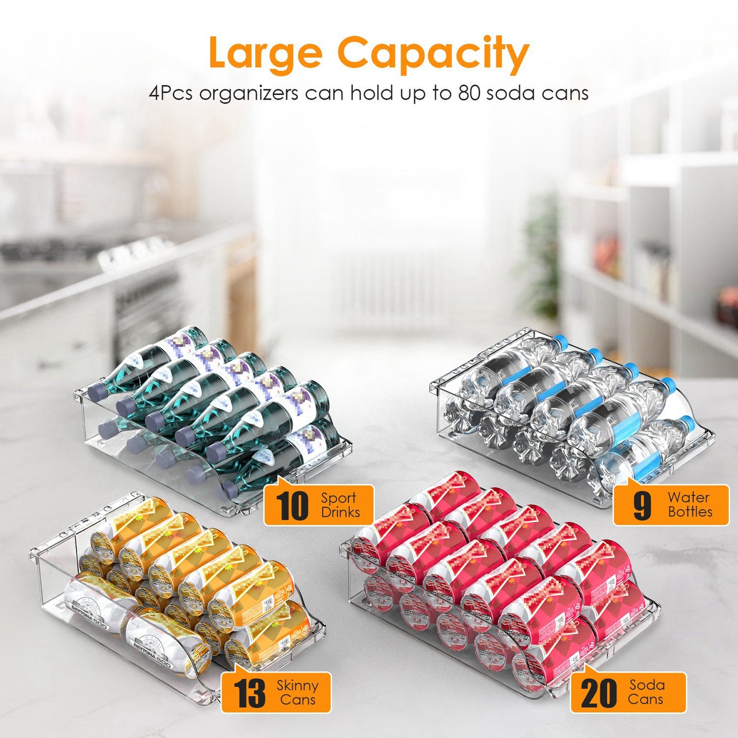4Pcs Soda Can Organizers For Refrigerator Width Adjustable Clear Drink Organizer Expandable Can Holder Dispenser For Fridge Pantry Freezer