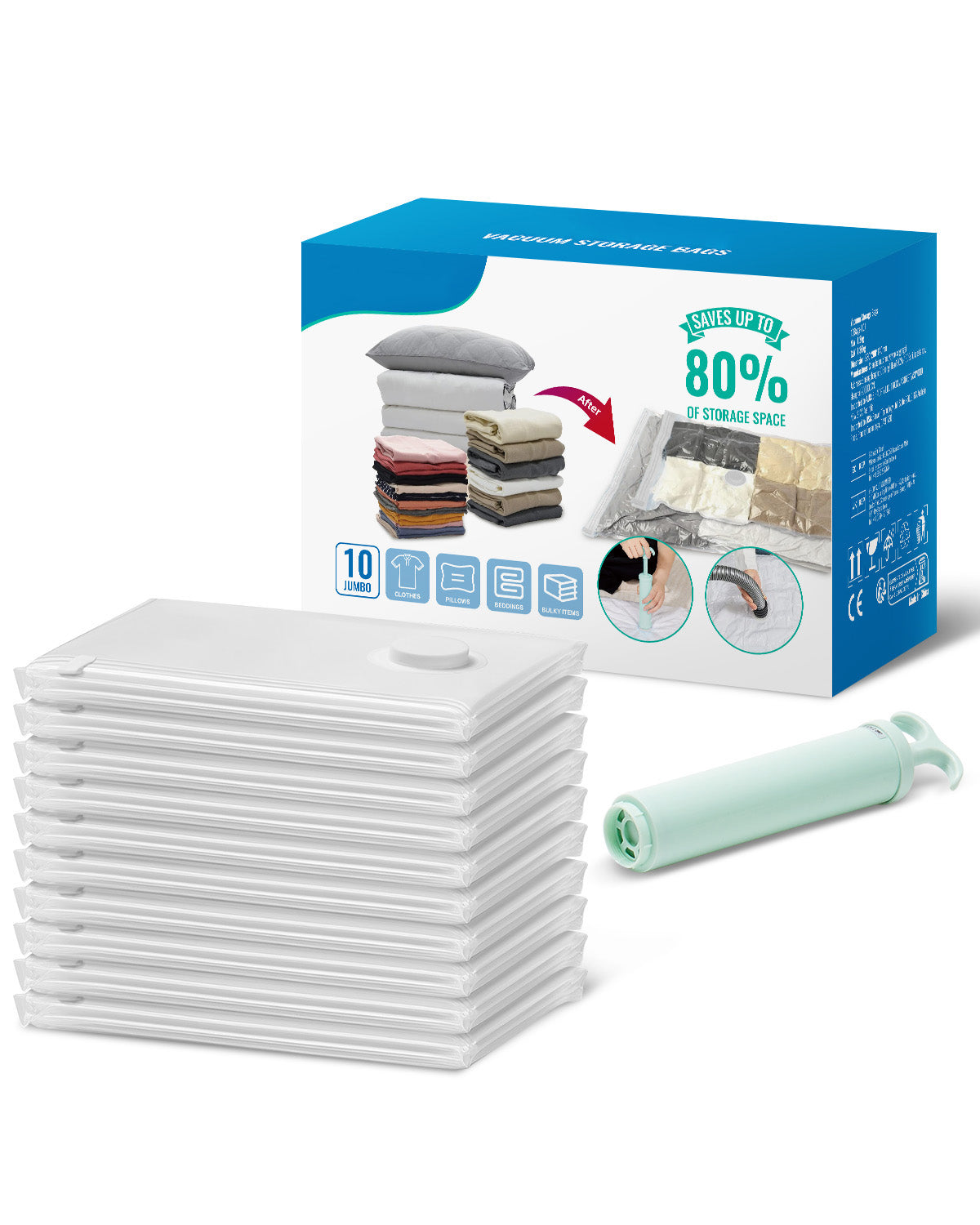 10 Pack Vacuum Storage Bags With Electric Pump, Space Saver Bags  Compression For Comforters And Blankets, Sealer Clothes Storage Travel Essentials