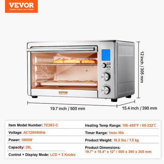 VEVOR Countertop Convection Oven 28L Toaster Baker 10-IN-1 1800W For Home Use