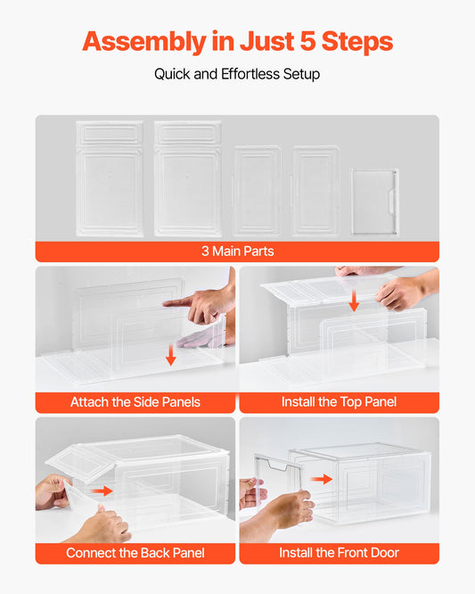 Shoe Storage Boxes, 12 Pack Clear Stackable Shoe Boxes Storage Organizers With Magnetic Door, Fit Up To US Size 13, Plastic Sneaker Containers For High Heels, Boots, And Hats, Transparent White